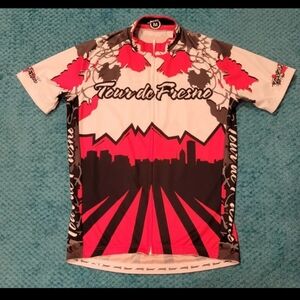 Mens Cycling Jersey Medium Jett Tour de Fresno California Red Bike Shirt Pockets